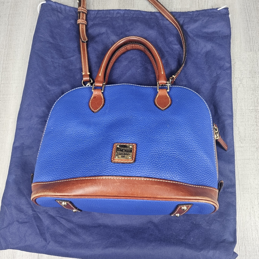 Dooney & Bourke Stone Pebble Leather Zip Zip Satchel Top Handle Blue Brown